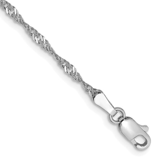 14K White Gold 7 inch 1.7mm Singapore Chain Bracelet