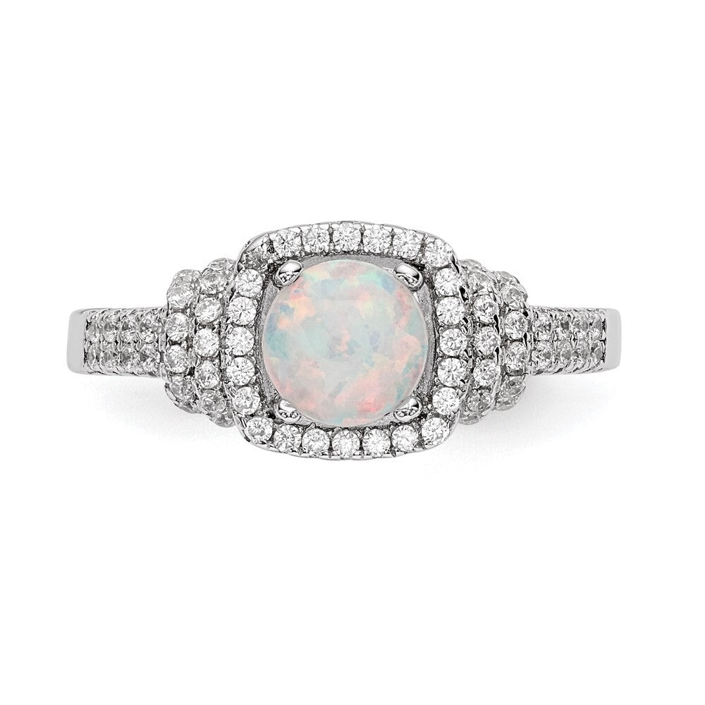 Sterling Silver Cubic Zirconia and Lab Created White Opal Ring SZ 7