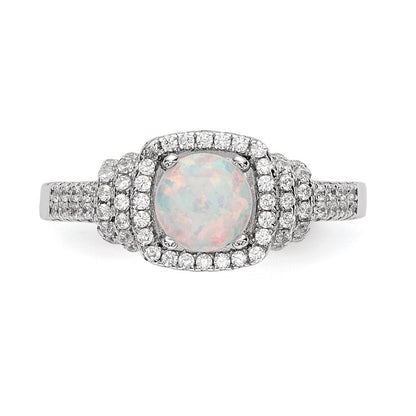Sterling Silver Cubic Zirconia and Lab Created White Opal Ring SZ 7