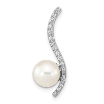 14k White Gold 8mm Akoya Saltwater Cultured Pearl and Diamond Chain Slide