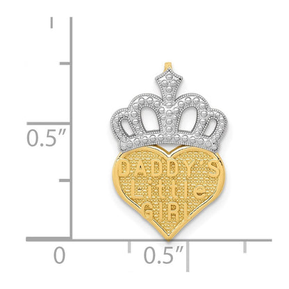 14k Yellow Gold White Rhodium Polished Daddy's Little Girl Heart Chain Slide