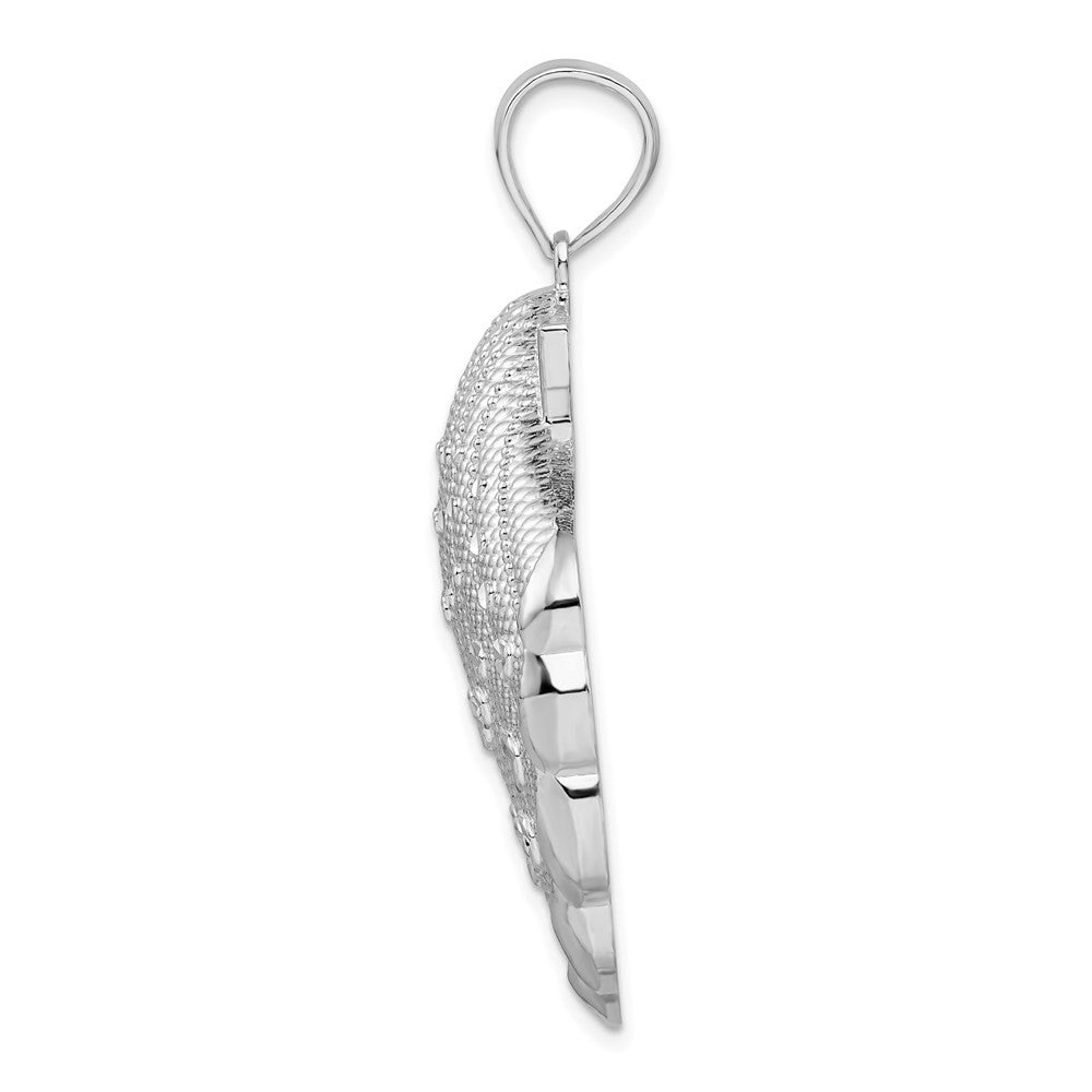 Sterling Silver Rhodium-Plated Diamond-Cut Large Scallop Shell Pendant