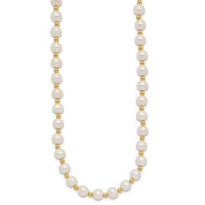14k Yellow Gold 6-7mm White Freshwater Cultured Pearl Beaded 18 inch Necklace