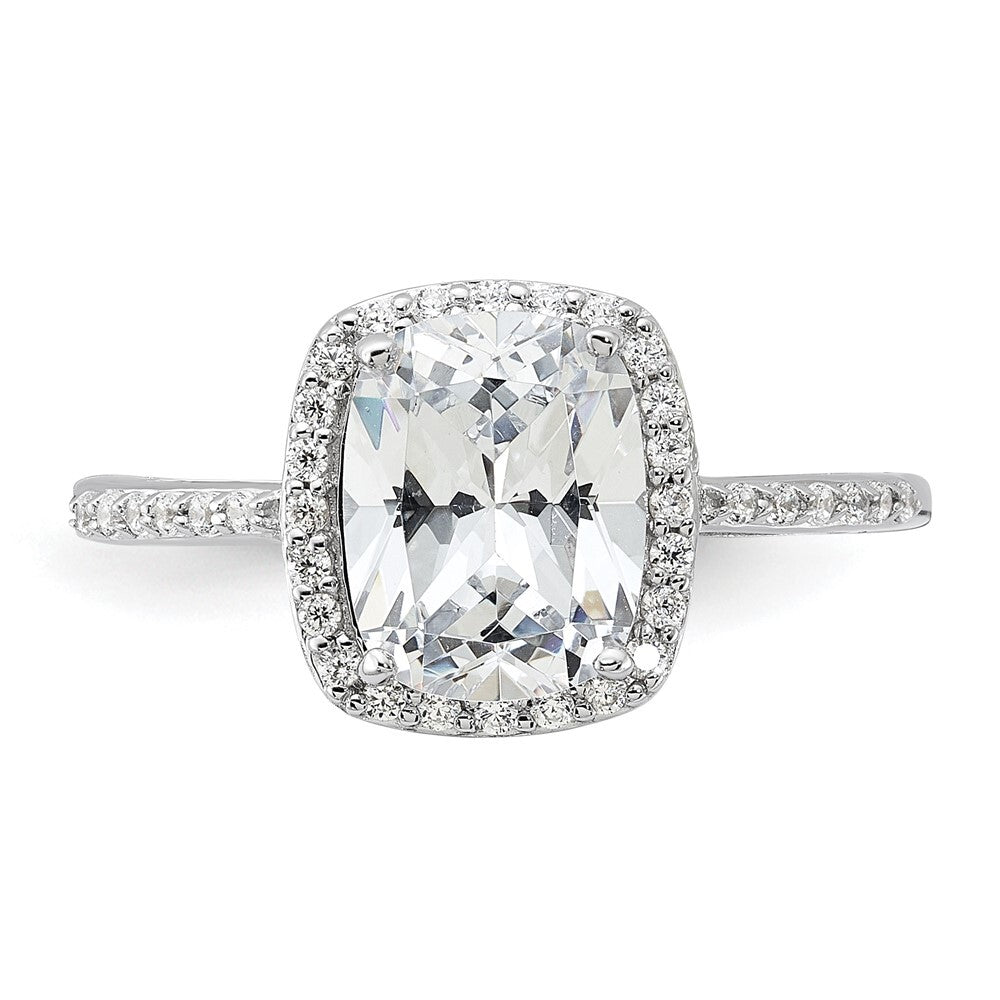 Sterling Silver Rhodium-plated 9x7 Cushion Cubic Zirconia Ring Size 8