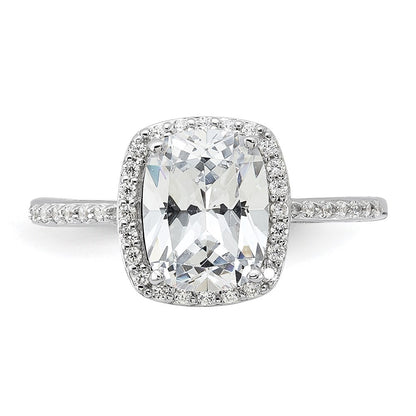 Sterling Silver Rhodium-plated 9x7 Cushion Cubic Zirconia Ring Size 8
