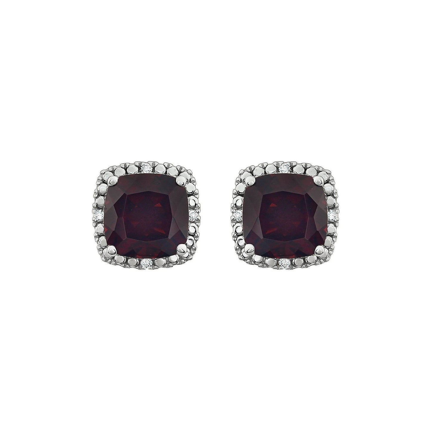 14k White Gold Mozambique Garnet and .06 CTW Diamond Stud Earrings