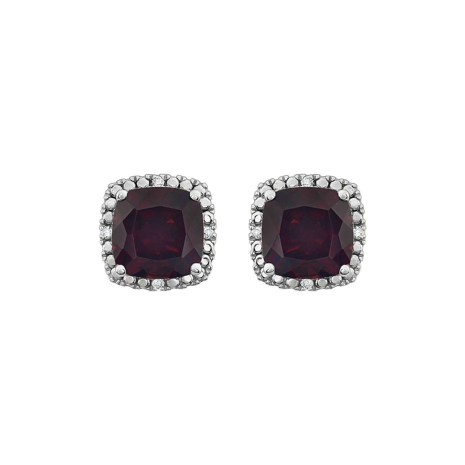 14k White Gold Mozambique Garnet and .06 CTW Diamond Stud Earrings