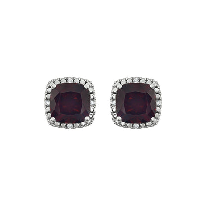 14k White Gold Mozambique Garnet and .06 CTW Diamond Stud Earrings