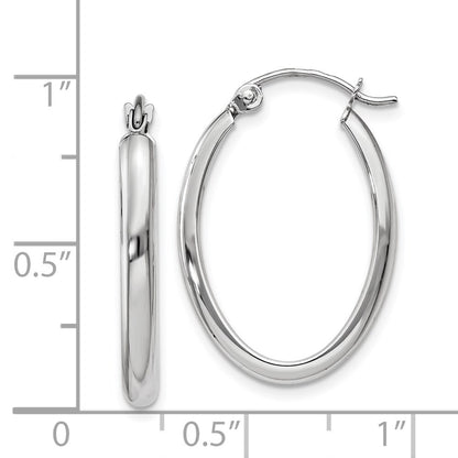 14k White Gold Polished 2.75mm Oval Tube Hoop Earrings Gift for Women