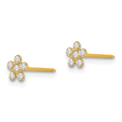 14k Yellow Gold April Crystal Birthstone Flower Stud Earrings