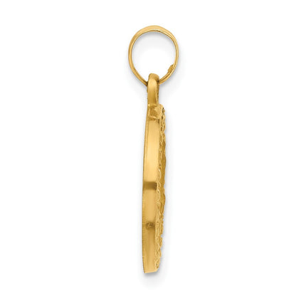14k Yellow Gold Satin and Polished St Anthony Medal Circle Pendant for Women