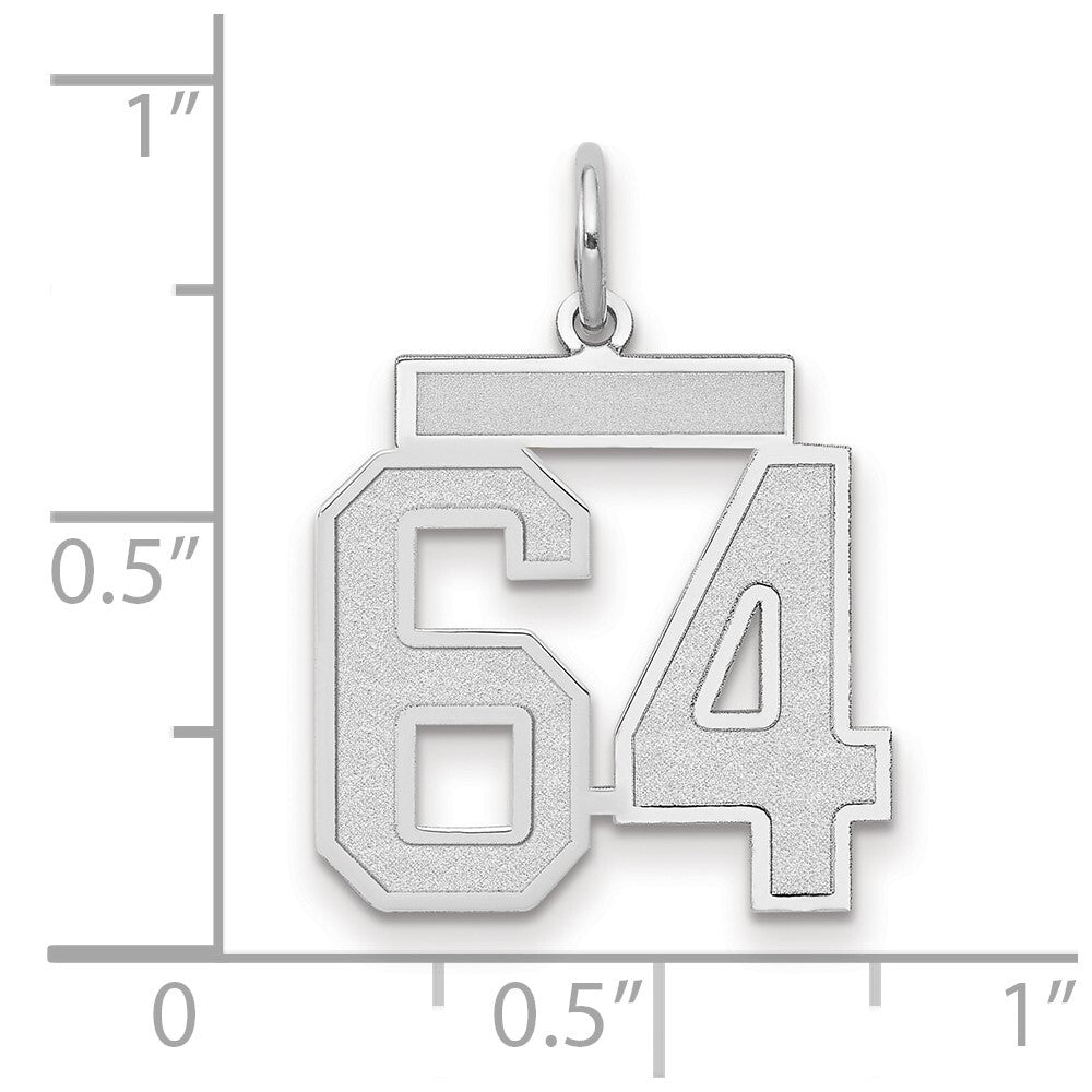 14k White Gold Medium Satin Number 64 Charm Pendant for Women
