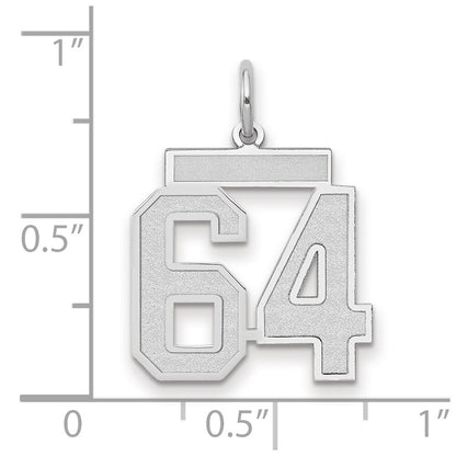 14k White Gold Medium Satin Number 64 Charm Pendant for Women