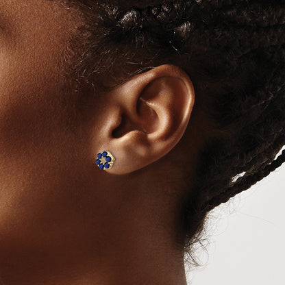 14k Yellow Gold and Rhodium Sapphire and Diamond Earrings