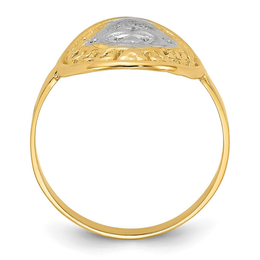 14K Yellow Gold w/Rhodium Oval Shield and Hearts Ring Size 7