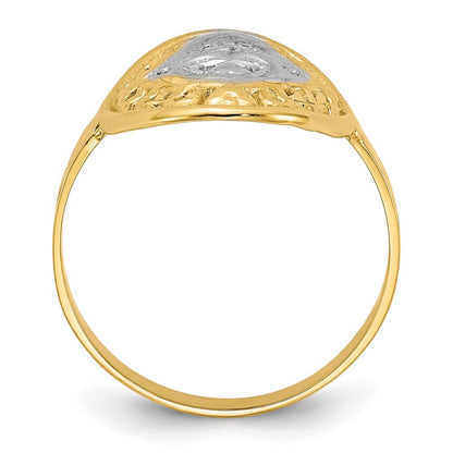 14K Yellow Gold w/Rhodium Oval Shield and Hearts Ring Size 7