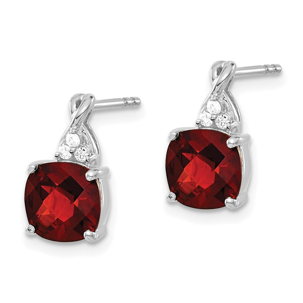 14K White Gold Checkerboard Garnet and Diamond Drop & Dangle Earrings