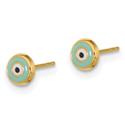 14k Yellow Gold Evil Eye Enamel Stud Earrings Gift for Women