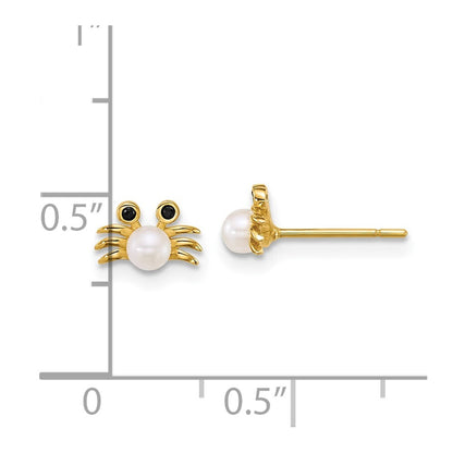 14k Gold Polished Black Cubic Zirconia with Cultured Pearl Crab Stud Earrings