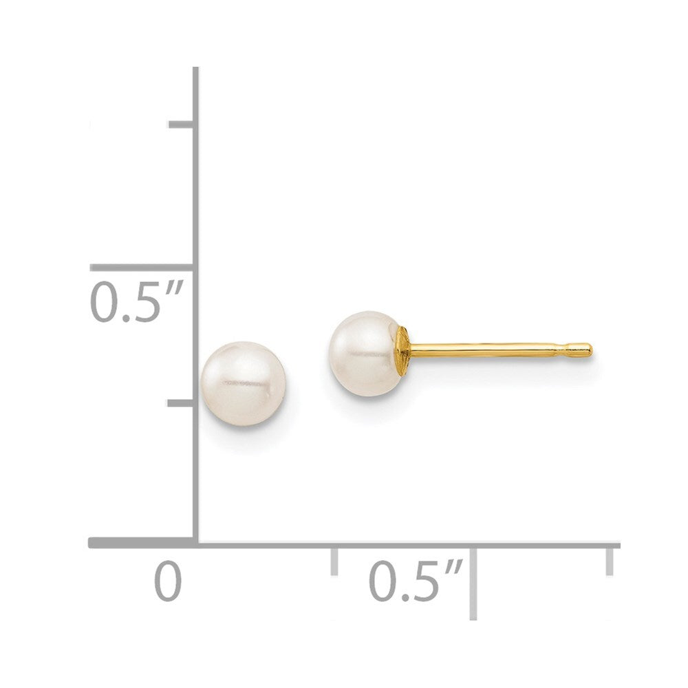 14k Yellow Gold 3-4mm Freshwater Cultured Pearl Stud Earrings Gift for Women
