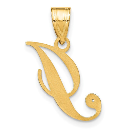 14k Yellow Gold Script Letter I Initial Pendant with Diamond for Women