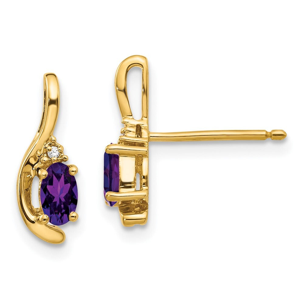 14k Yellow Gold Amethyst and Diamond Stud Earrings Gift for Women