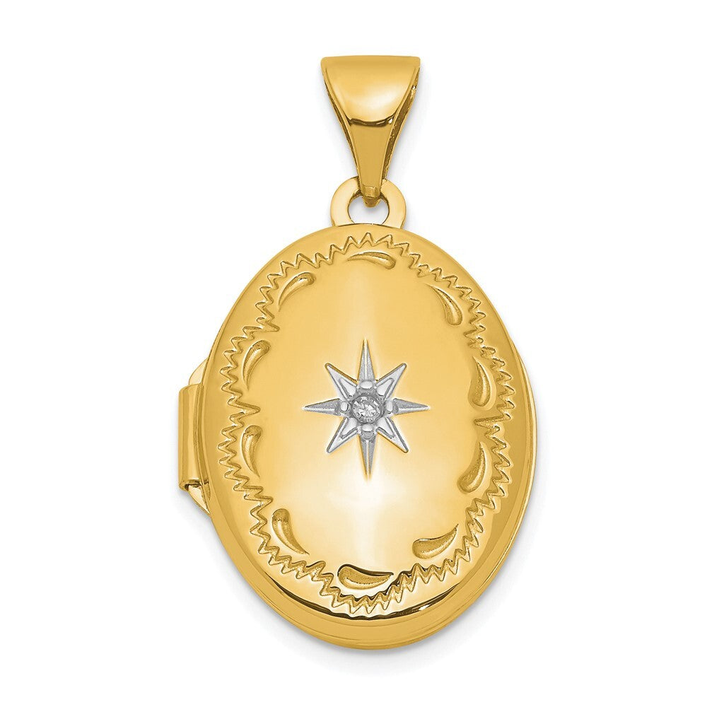 14k Yellow Gold Polished Diamond Oval Locket Pendant for Women