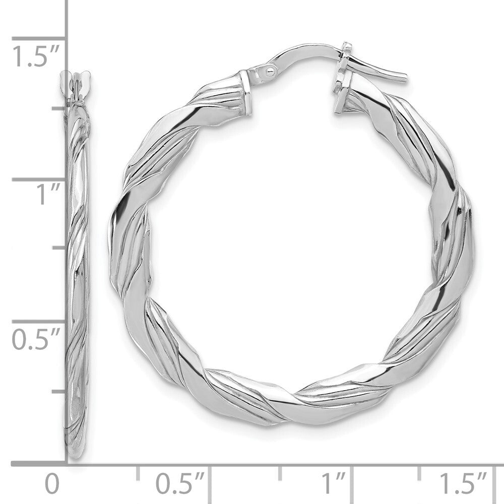 Sterling Silver RH-plated Polished and Textured Twisted Hoop Earrings