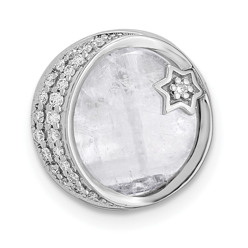 14k White Gold Diamond and Moonstone Moon & Star Chain Slide Pendant for Women