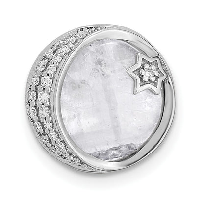 14k White Gold Diamond and Moonstone Moon & Star Chain Slide Pendant for Women