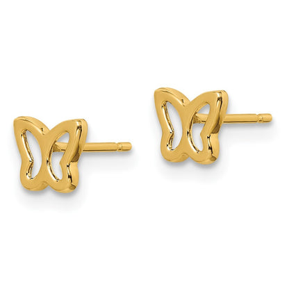 14k Yellow Gold Cut-out Butterfly Stud Earrings Gift for Women