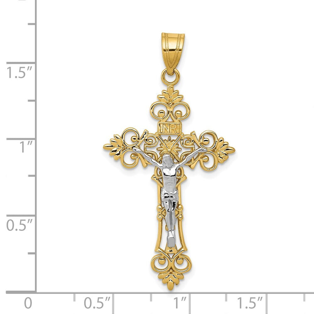 14k Two-tone Gold Large Lacy-Edge Inri Crucifix Pendant for Women
