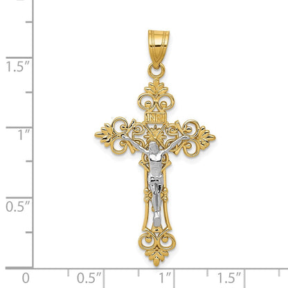 14k Two-tone Gold Large Lacy-Edge Inri Crucifix Pendant for Women