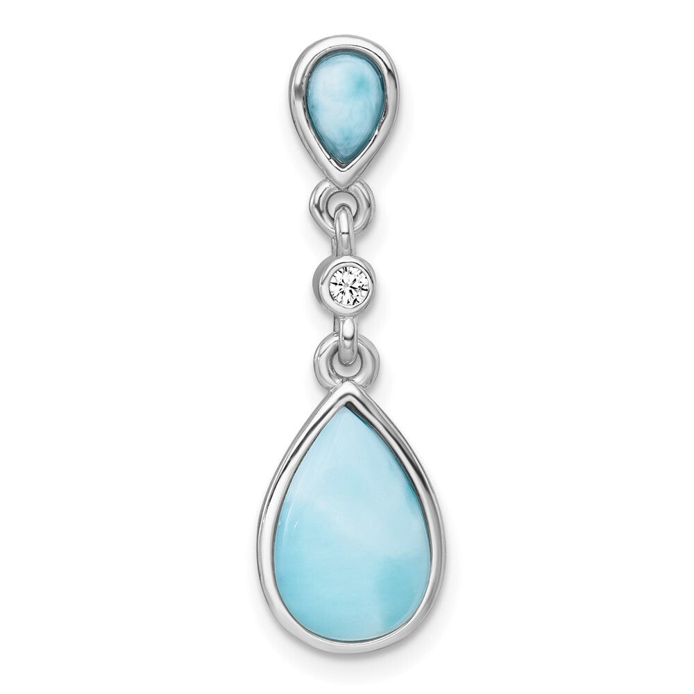 Sterling Silver Polished Larimar / Cubic Zirconia Chain Slide Pendan