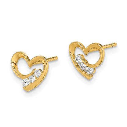 14k Yellow Gold Cubic Zirconia Heart Stud Earrings Gift for Women