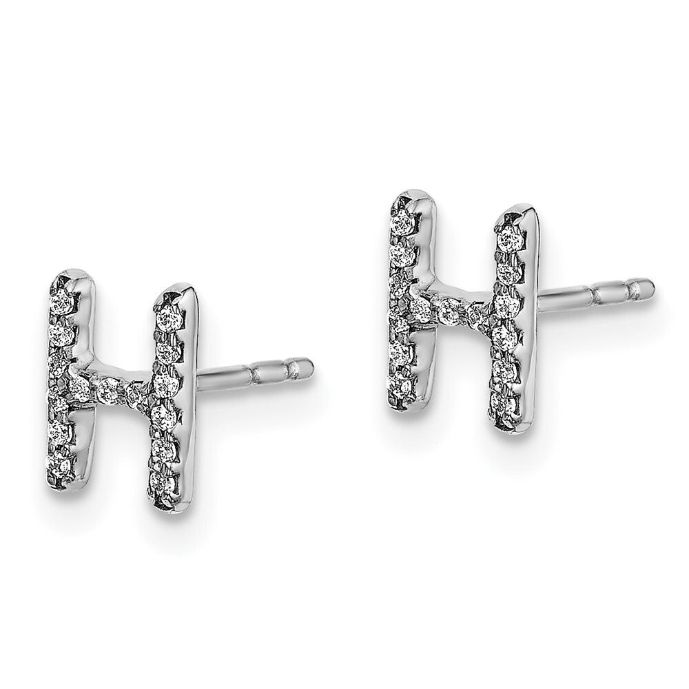 14k White Gold Diamond Initial H Stud Earrings Gift for Women