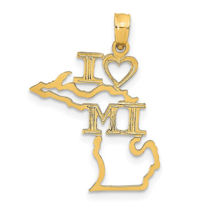 14k Yellow Gold Solid Michigan State Pendant for Women