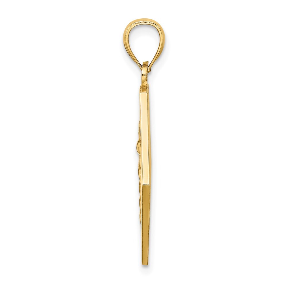 14k Yellow Gold Textured Back Caduceus Medical Disc Pendant for Women