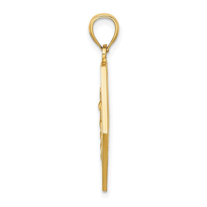 14k Yellow Gold Textured Back Caduceus Medical Disc Pendant for Women