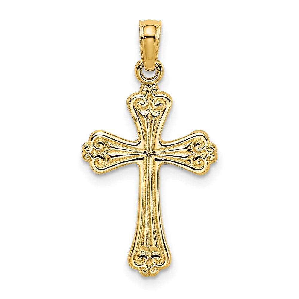 14k Yellow Gold Polished Engraved Cross Charm