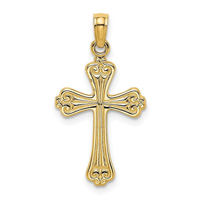 14k Yellow Gold Polished Engraved Cross Charm