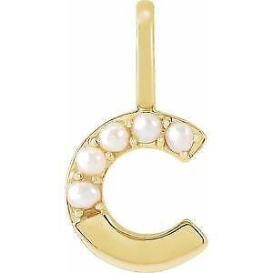 14k Yellow Gold Cultured White Freshwater Pearl Initial C Charm Pendant