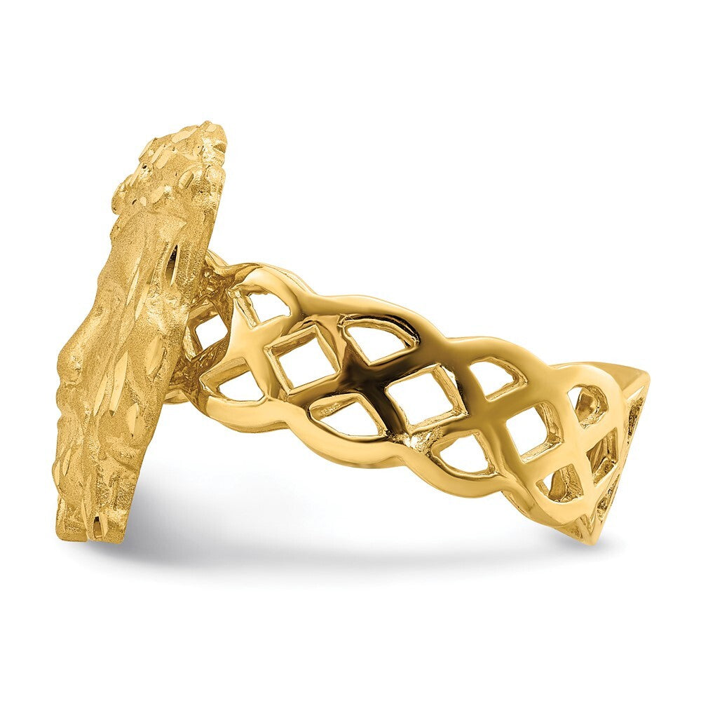 14K Yellow Gold Brushed & Polished Diamond-Cut Jesus Head Ring
