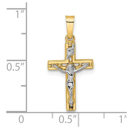 14k Two-tone Gold Polished Solid INRI Crucifix Pendant for Women