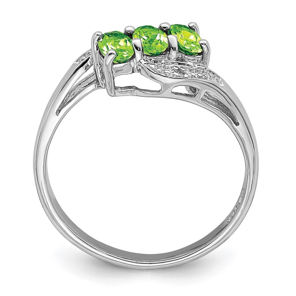Sterling Silver Rhodium Peridot & Diamond Ring Size 6