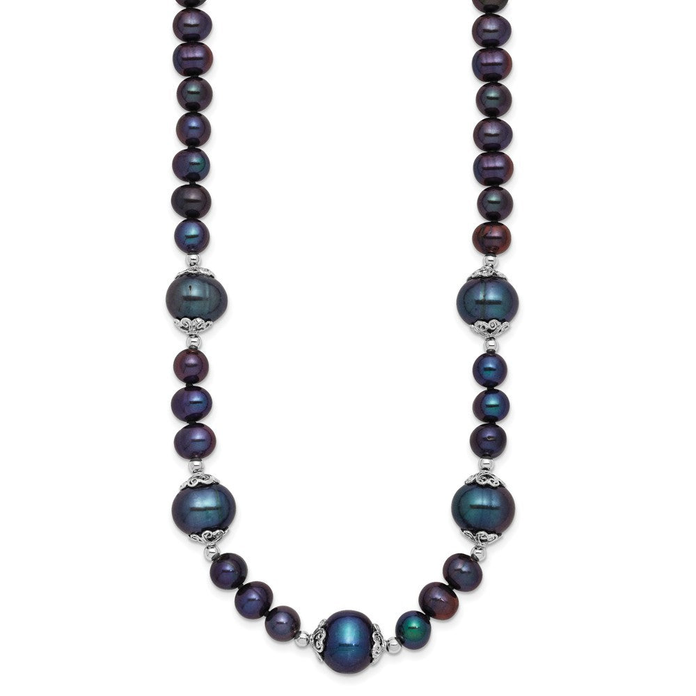 Sterling Silver 6-9mm Black Near Round Cultured Pearl 5-station Necklace 18"