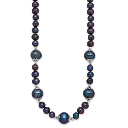 Sterling Silver 6-9mm Black Near Round Cultured Pearl 5-station Necklace 18"