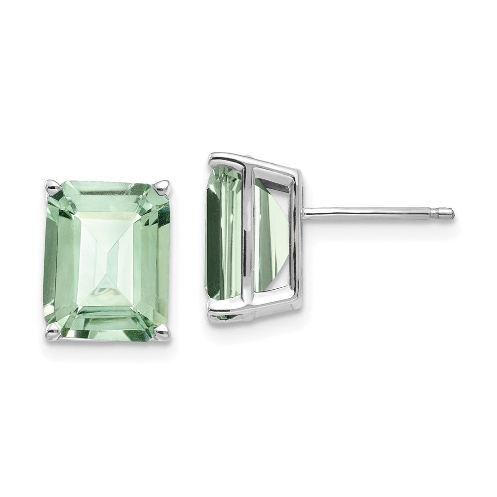 14k White Gold 10x8mm Emerald-Cut Green Quartz Stud Earrings Gift for Women