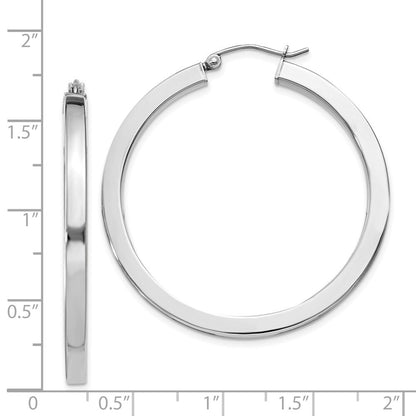 Sterling Silver Rhodium-plated 3x40mm Square Tube Hoop Earrings