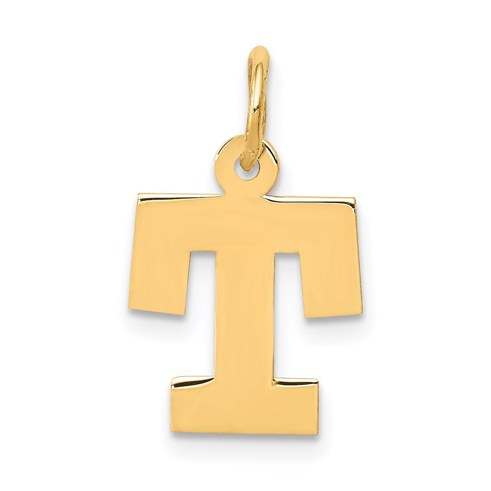 14k Yellow Gold Small Block Letter T Initial Charm Pendant for Women